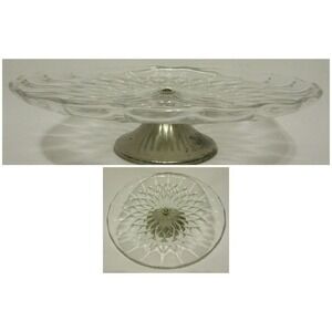 Val St. Lambert Crystal BALMORAL Cake Stand with Metal Base Signed